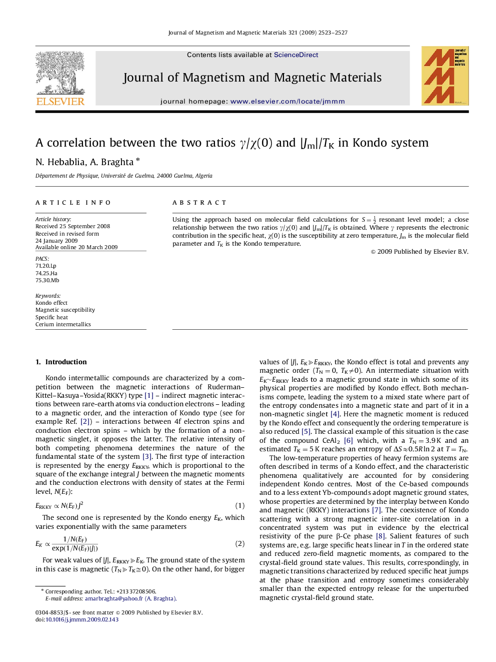 A correlation between the two ratios Î³/Ï(0) and |Jm|/TK in Kondo system