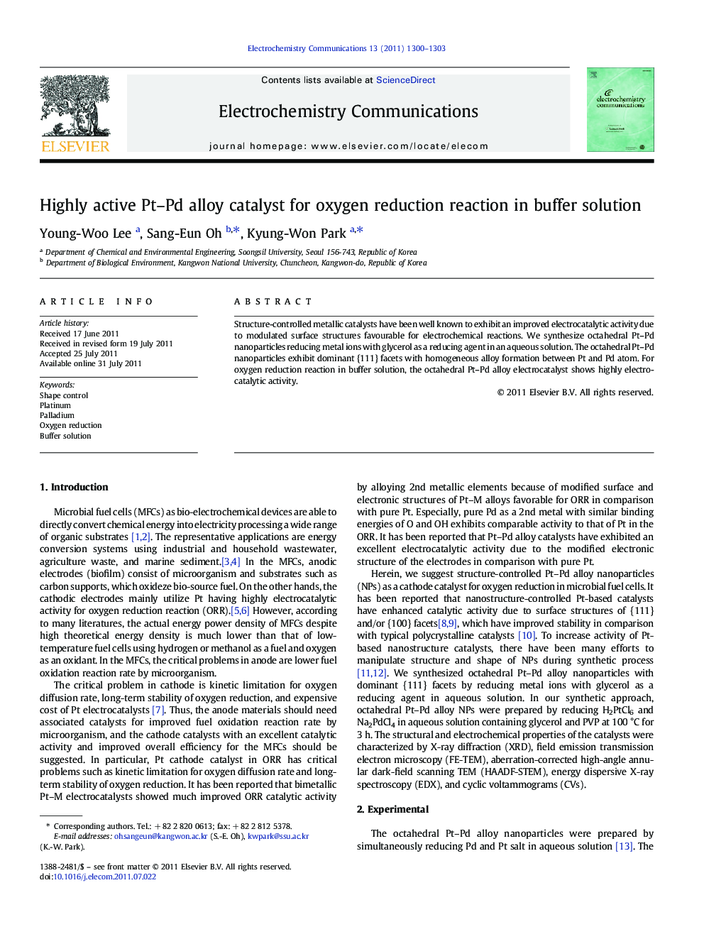 Highly active Pt–Pd alloy catalyst for oxygen reduction reaction in buffer solution