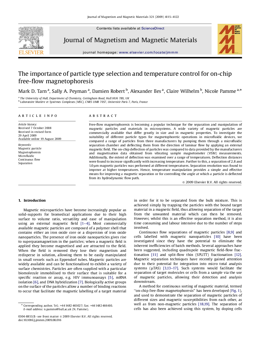 عکس صفحه اول مقاله: The importance of particle type selection and temperature control for on-chip free-flow magnetophoresis The importance of particle type selection and temperature control for on-chip free-flow magnetophoresis
