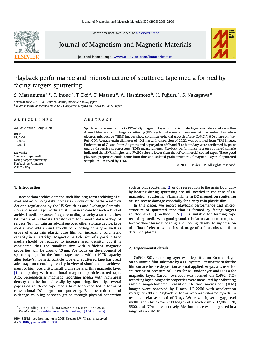 Playback performance and microstructure of sputtered tape media formed by facing targets sputtering