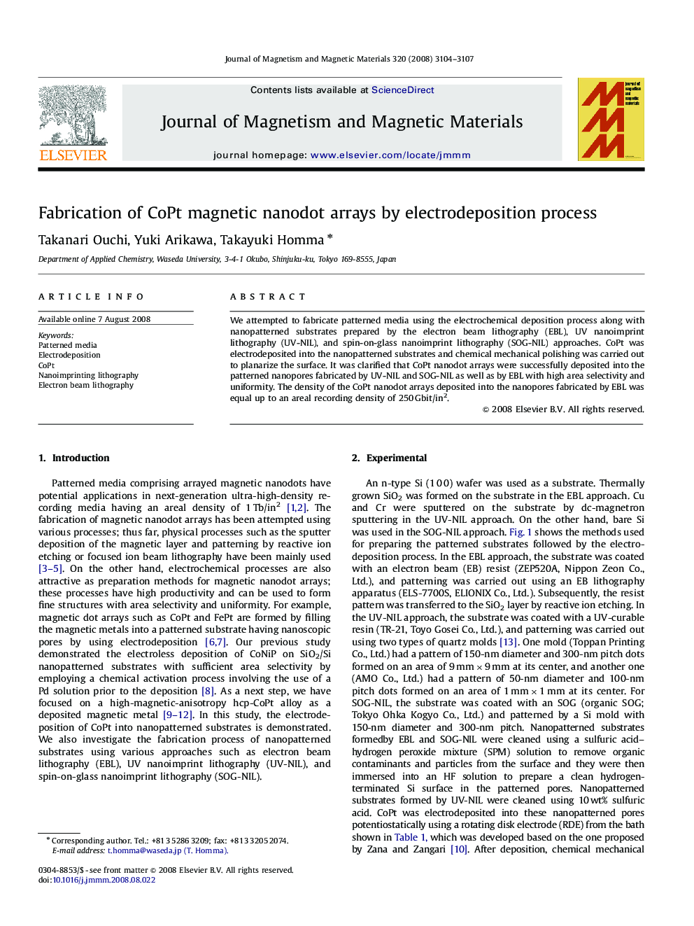 Fabrication of CoPt magnetic nanodot arrays by electrodeposition process