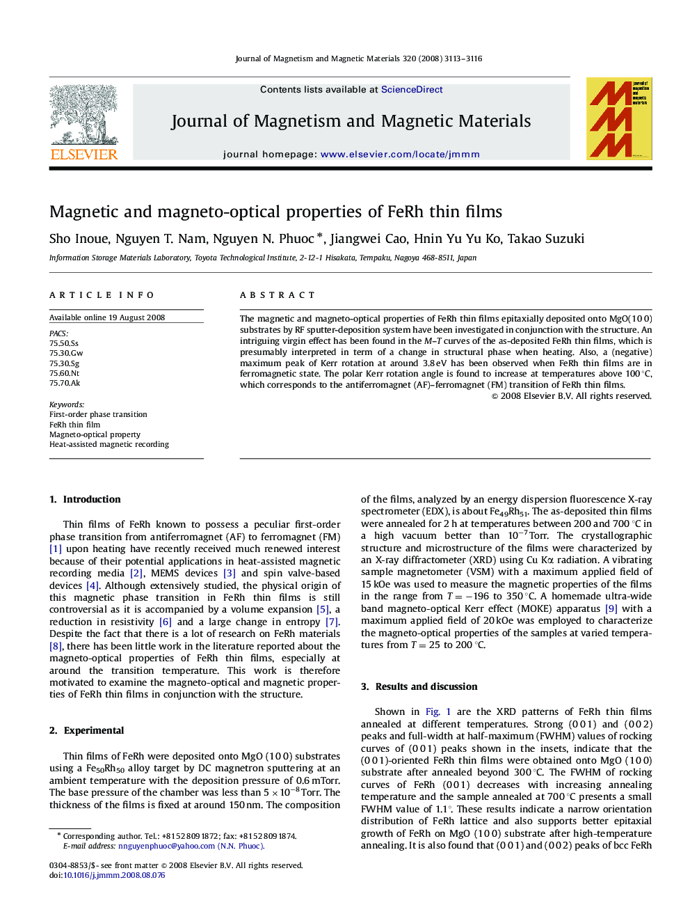 Magnetic and magneto-optical properties of FeRh thin films