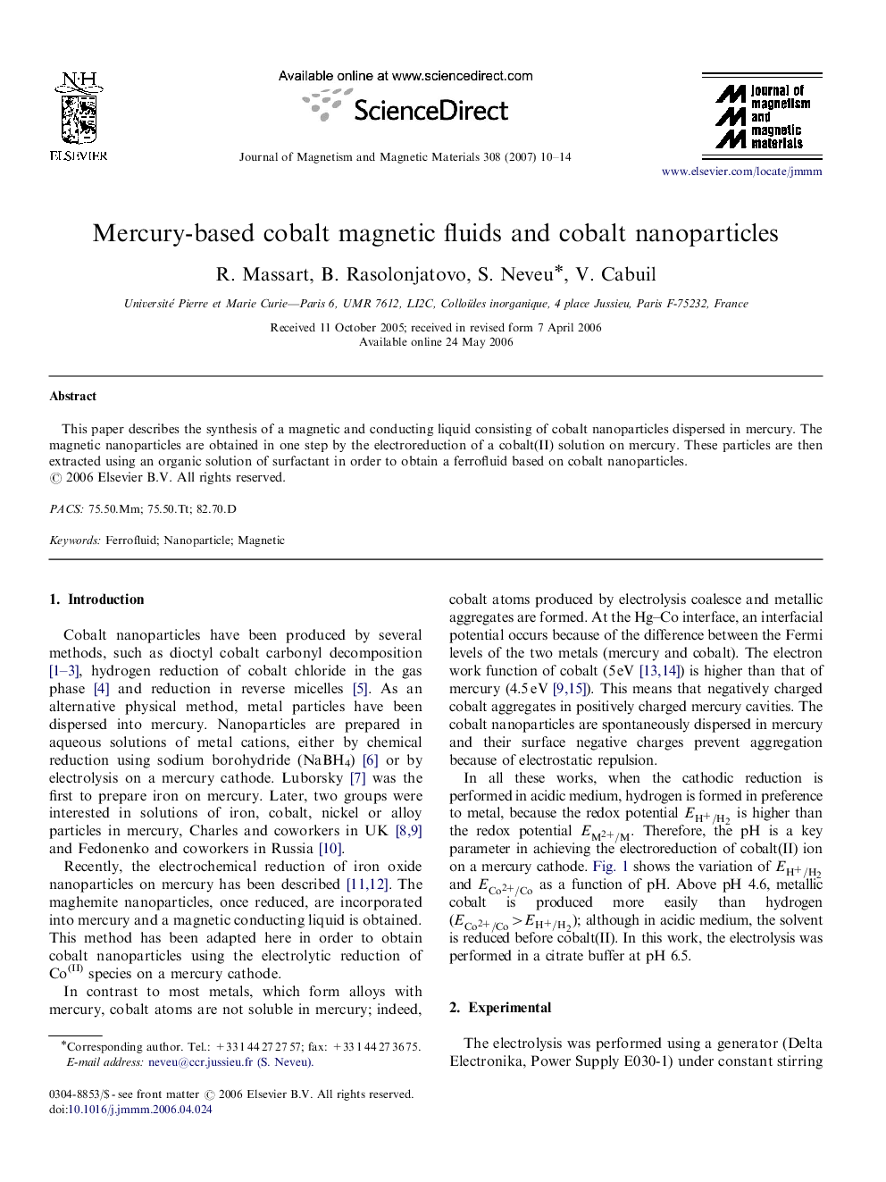 Mercury-based cobalt magnetic fluids and cobalt nanoparticles