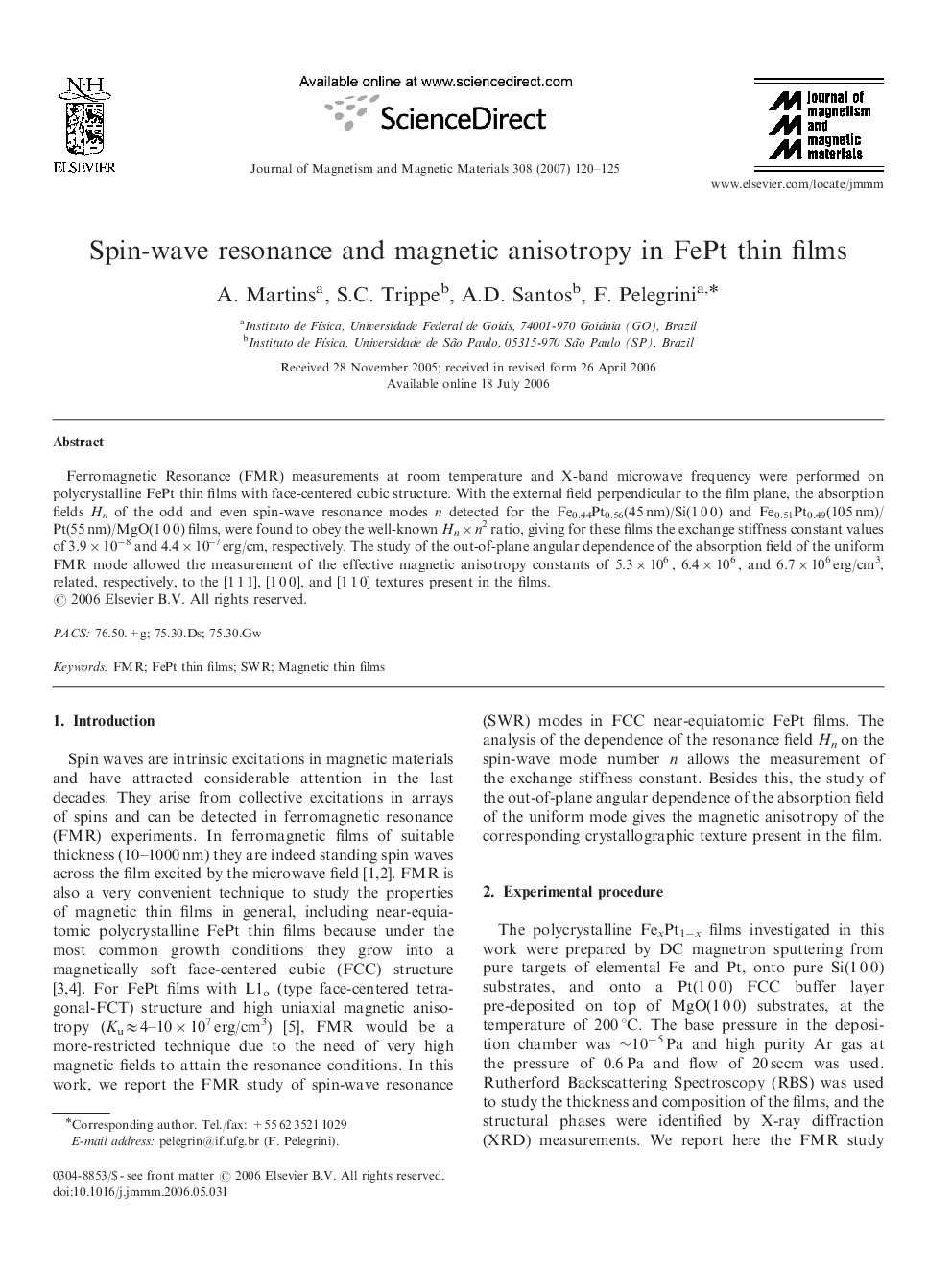 Spin-wave resonance and magnetic anisotropy in FePt thin films