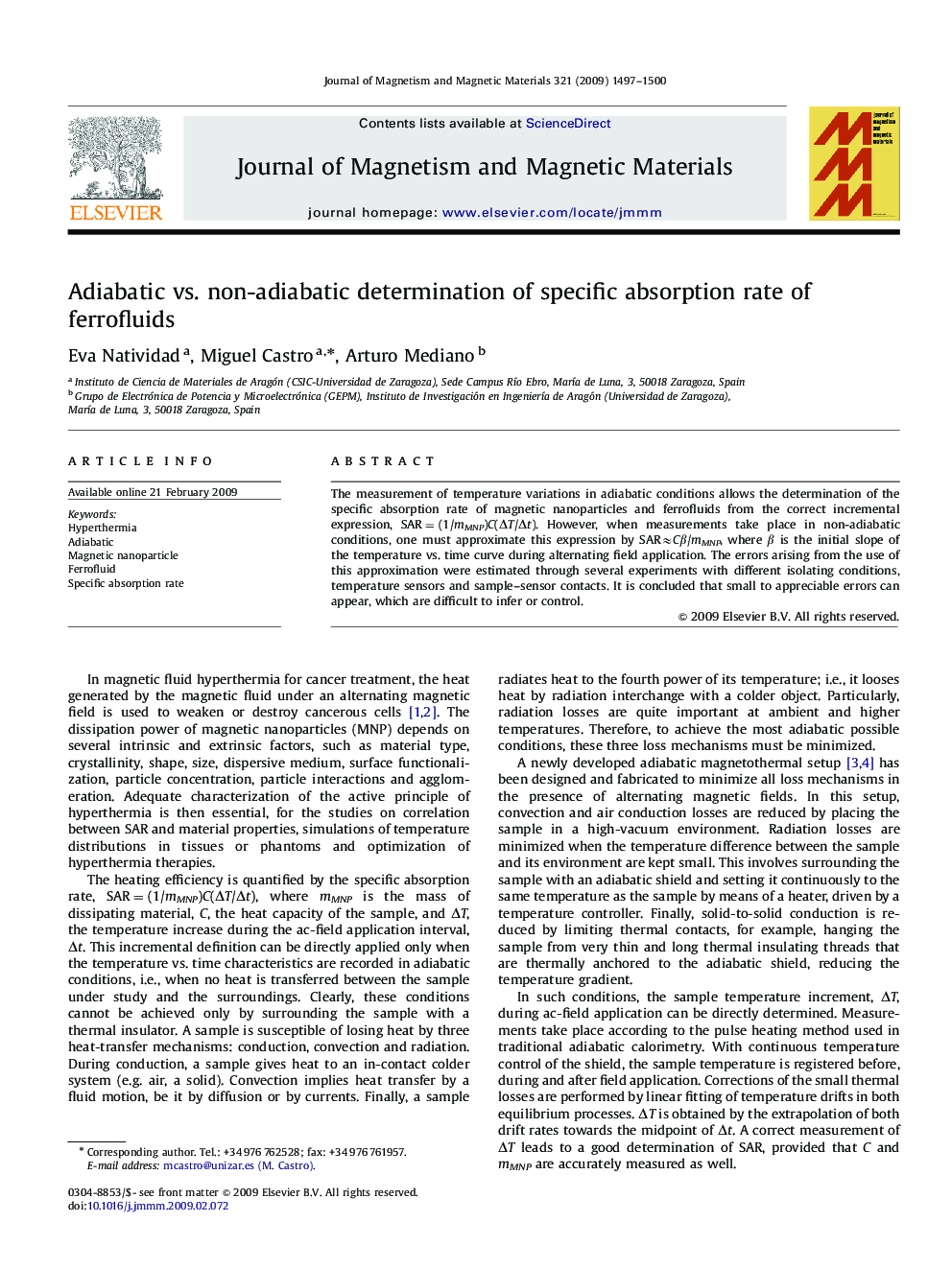 Adiabatic vs. non-adiabatic determination of specific absorption rate of ferrofluids