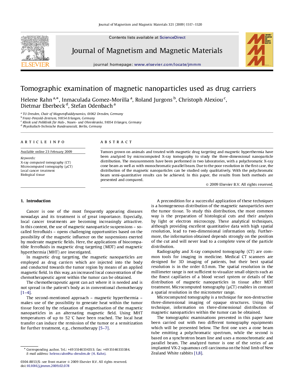 Tomographic examination of magnetic nanoparticles used as drug carriers