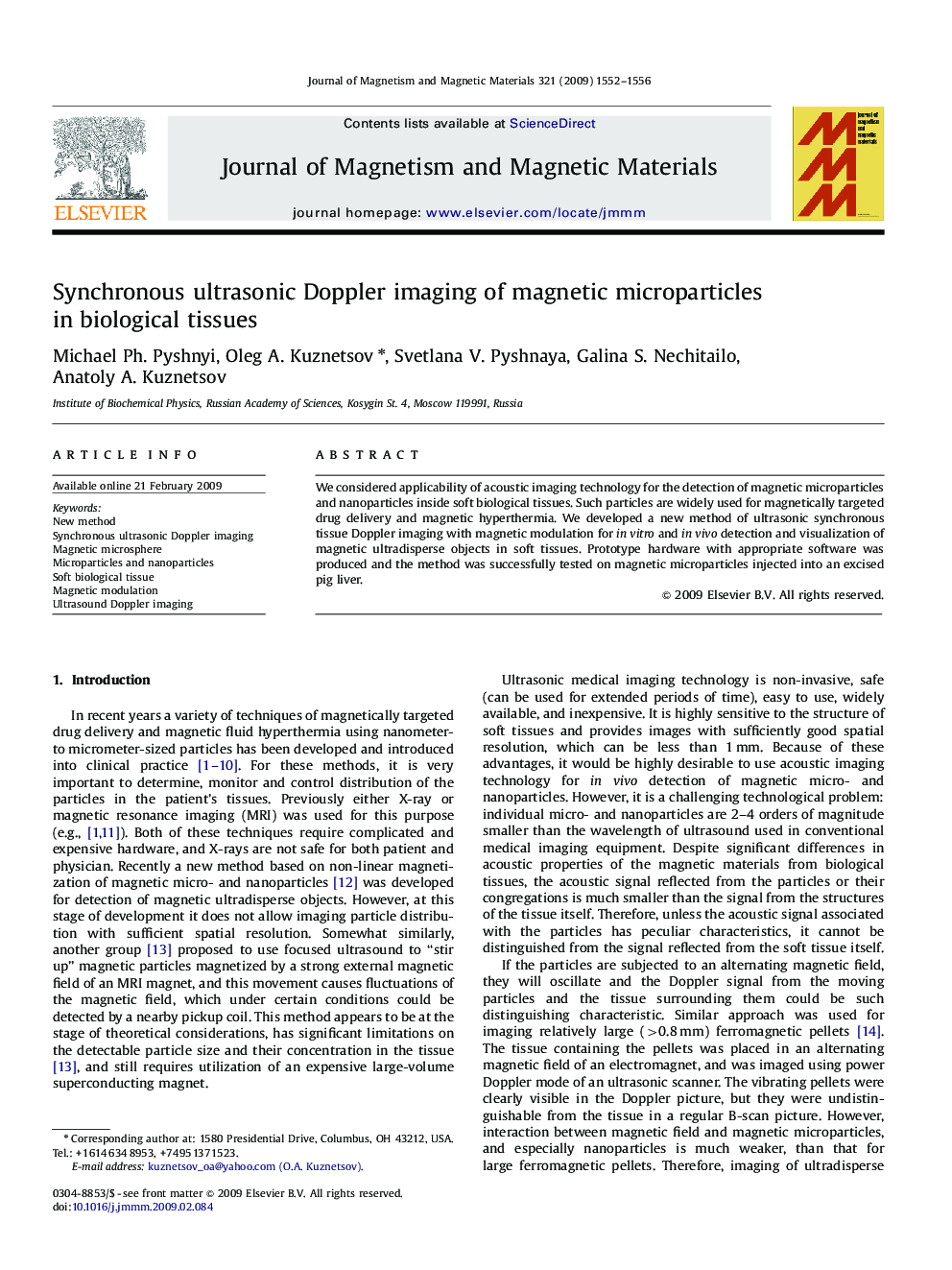 Synchronous ultrasonic Doppler imaging of magnetic microparticles in biological tissues