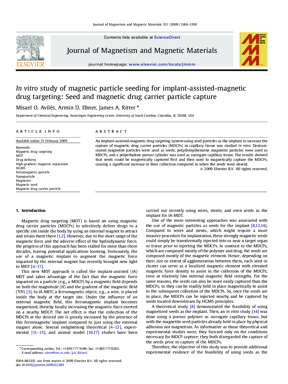 In vitro study of magnetic particle seeding for implant-assisted-magnetic drug targeting: Seed and magnetic drug carrier particle capture