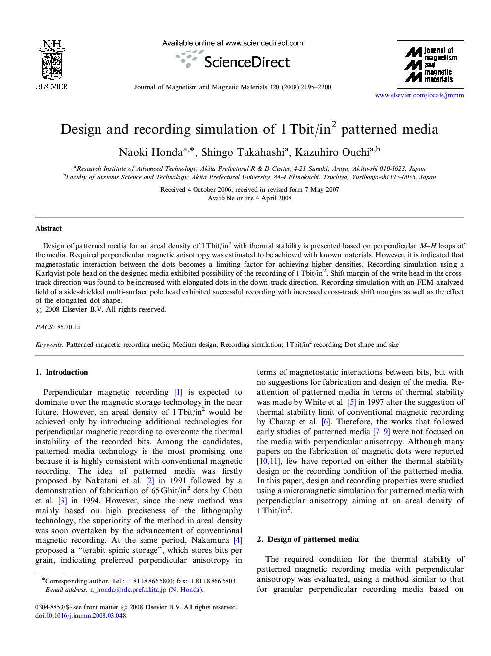 Design and recording simulation of 1Â Tbit/in2 patterned media