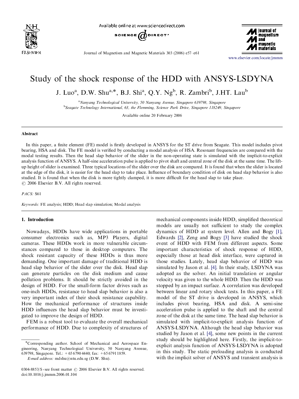 Study of the shock response of the HDD with ANSYS-LSDYNA