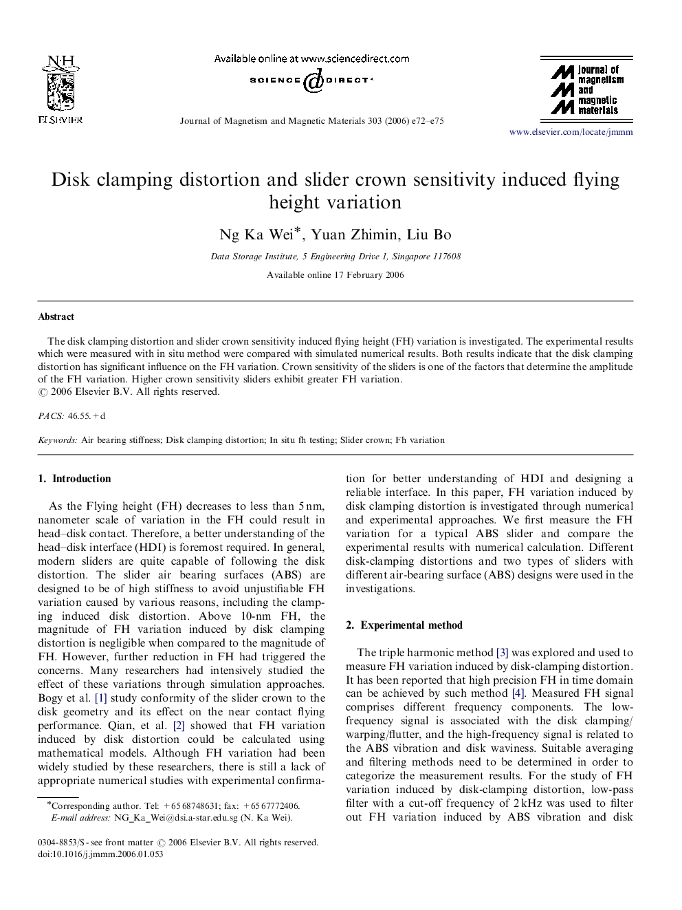 Disk clamping distortion and slider crown sensitivity induced flying height variation