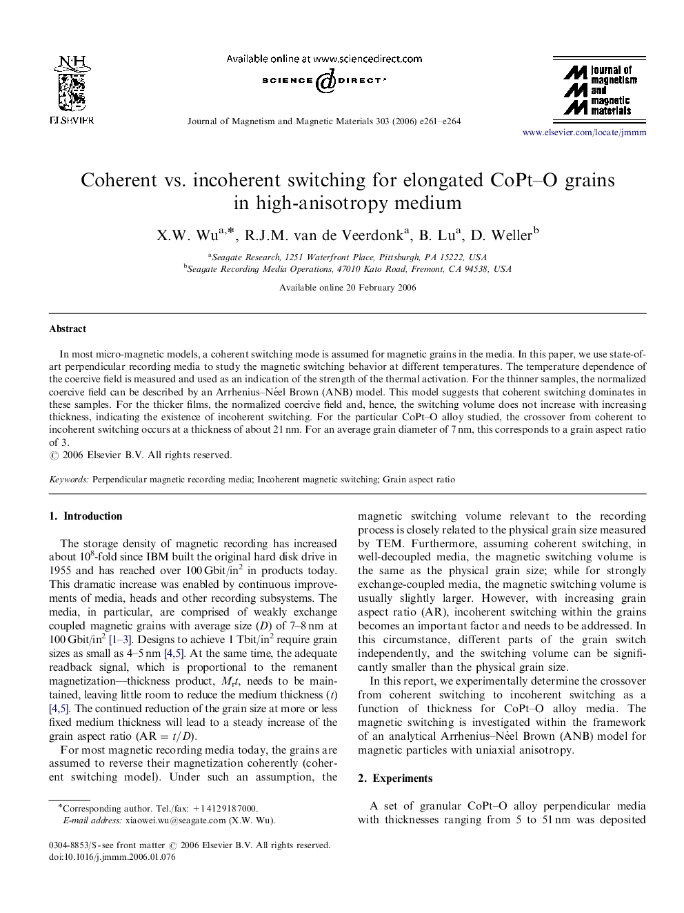 Coherent vs. incoherent switching for elongated CoPt-O grains in high-anisotropy medium