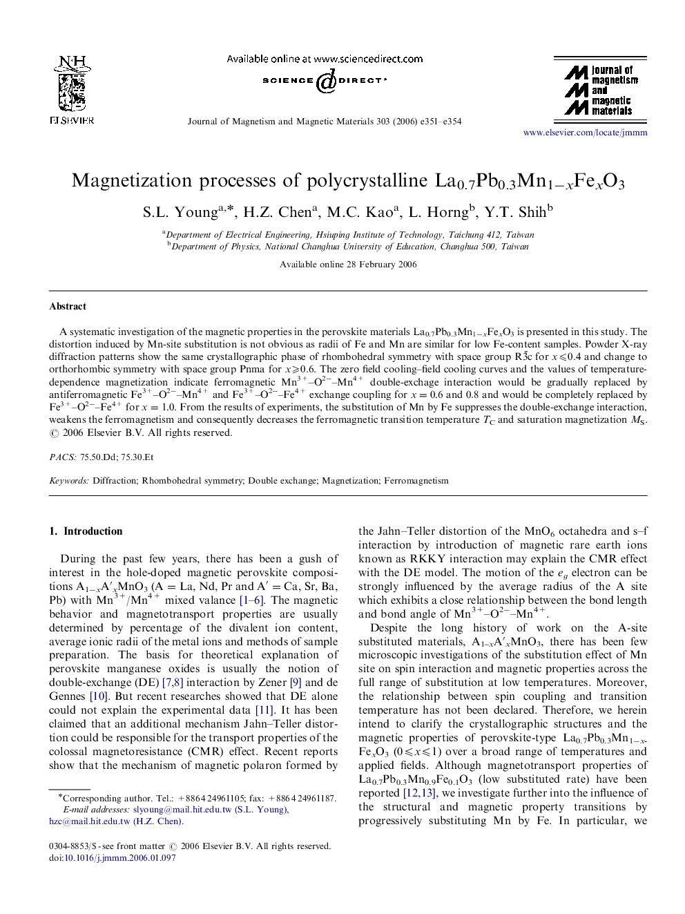 Magnetization processes of polycrystalline La0.7Pb0.3Mn1−xFexO3