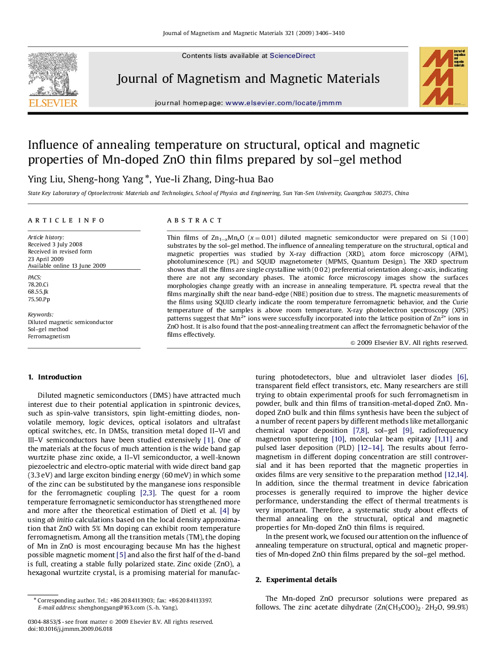 Influence of annealing temperature on structural, optical and magnetic properties of Mn-doped ZnO thin films prepared by sol–gel method