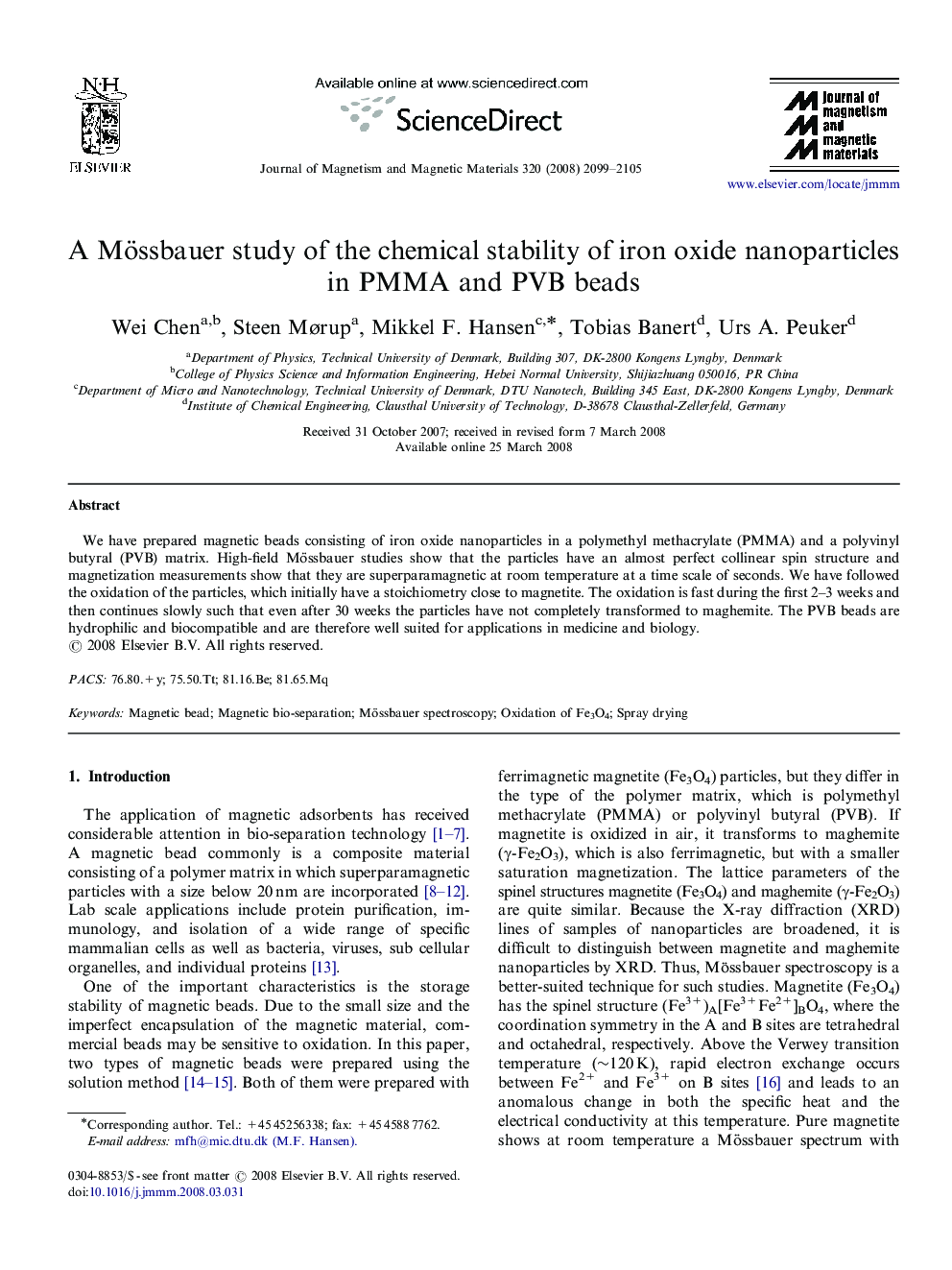 A Mössbauer study of the chemical stability of iron oxide nanoparticles in PMMA and PVB beads