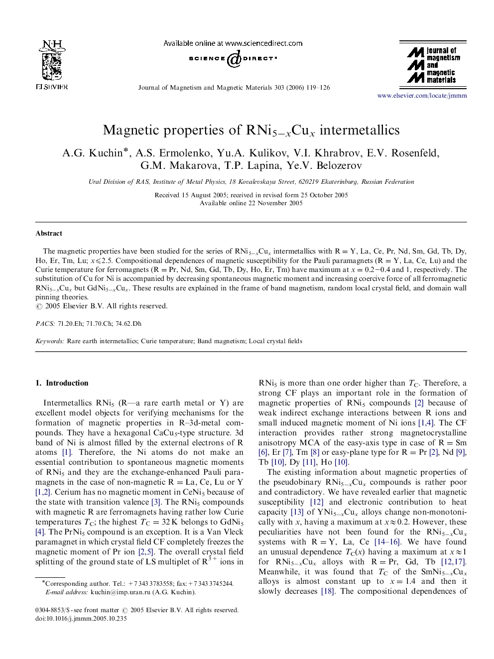 Magnetic properties of RNi5âxCux intermetallics