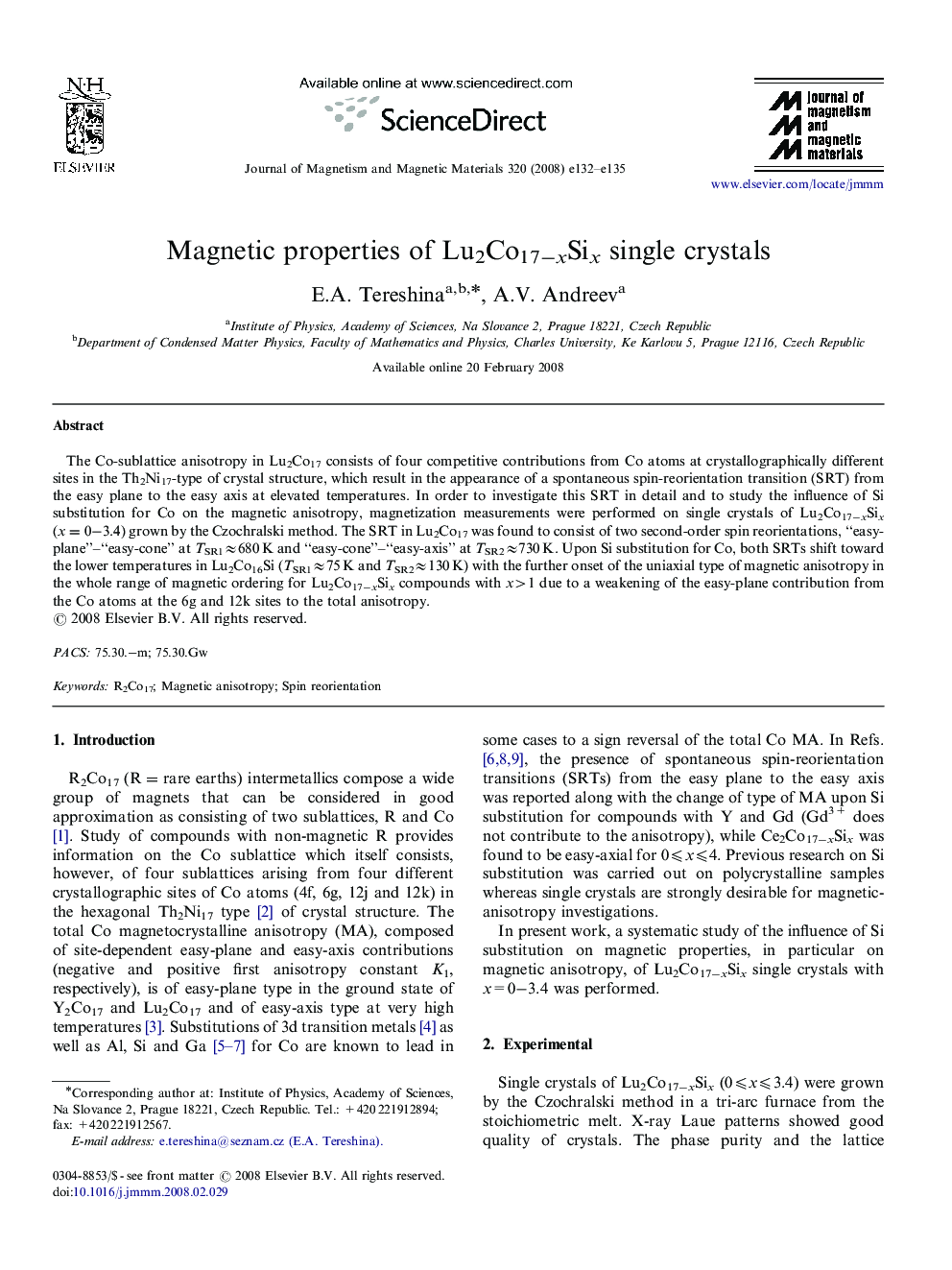 Magnetic properties of Lu2Co17âxSix single crystals