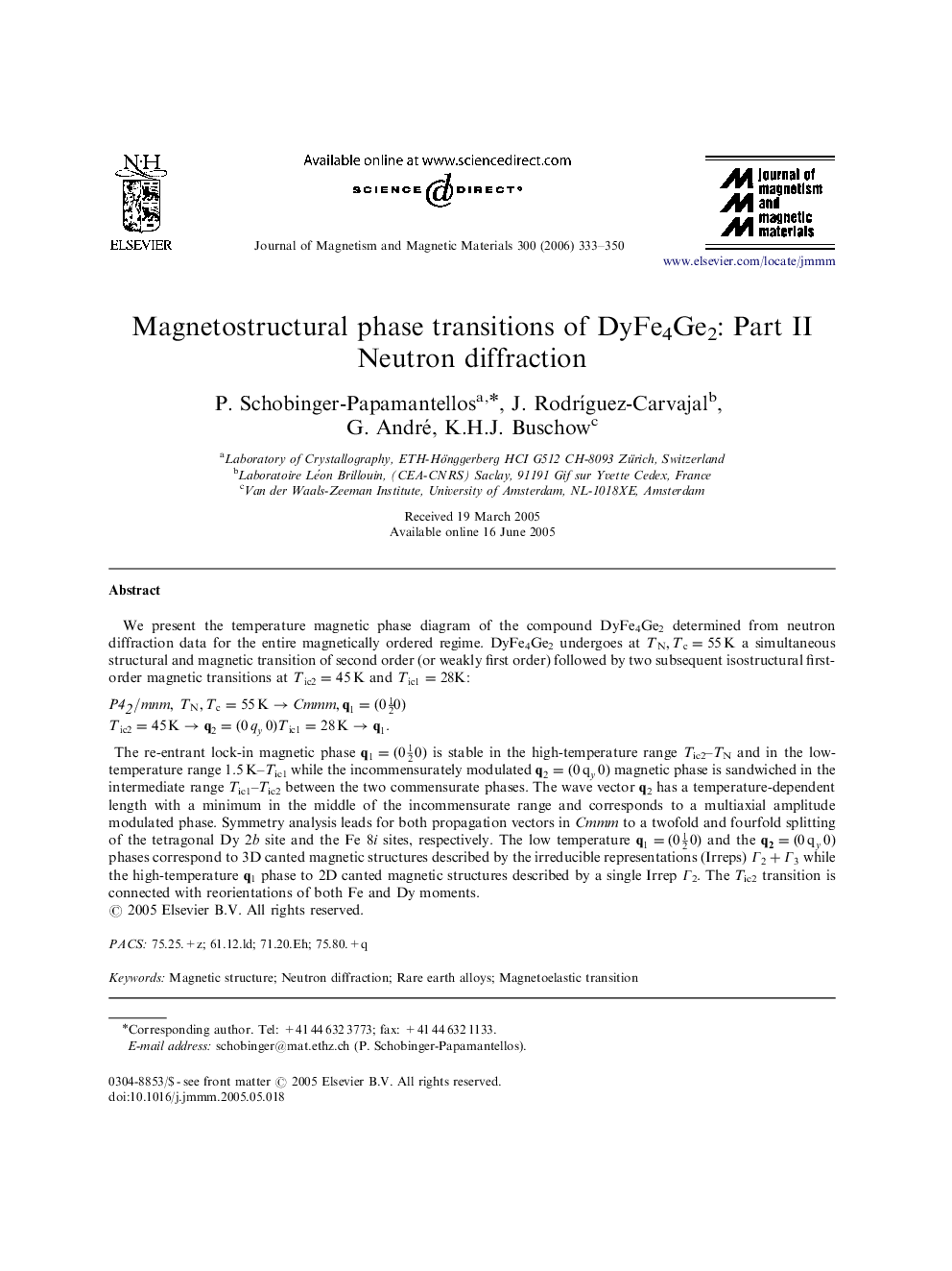 Magnetostructural phase transitions of DyFe4Ge2: Part II Neutron diffraction