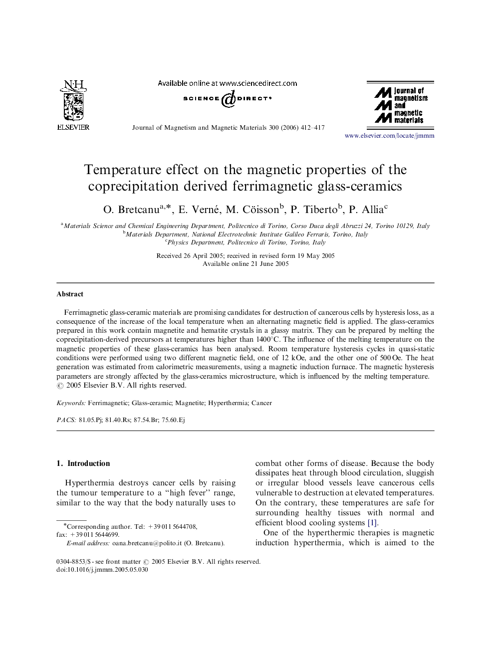 Temperature effect on the magnetic properties of the coprecipitation derived ferrimagnetic glass-ceramics