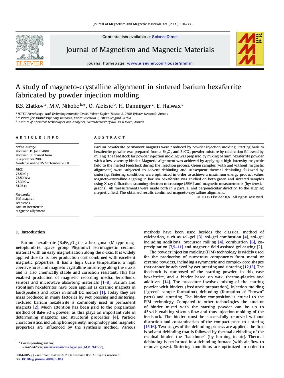 A study of magneto-crystalline alignment in sintered barium hexaferrite fabricated by powder injection molding