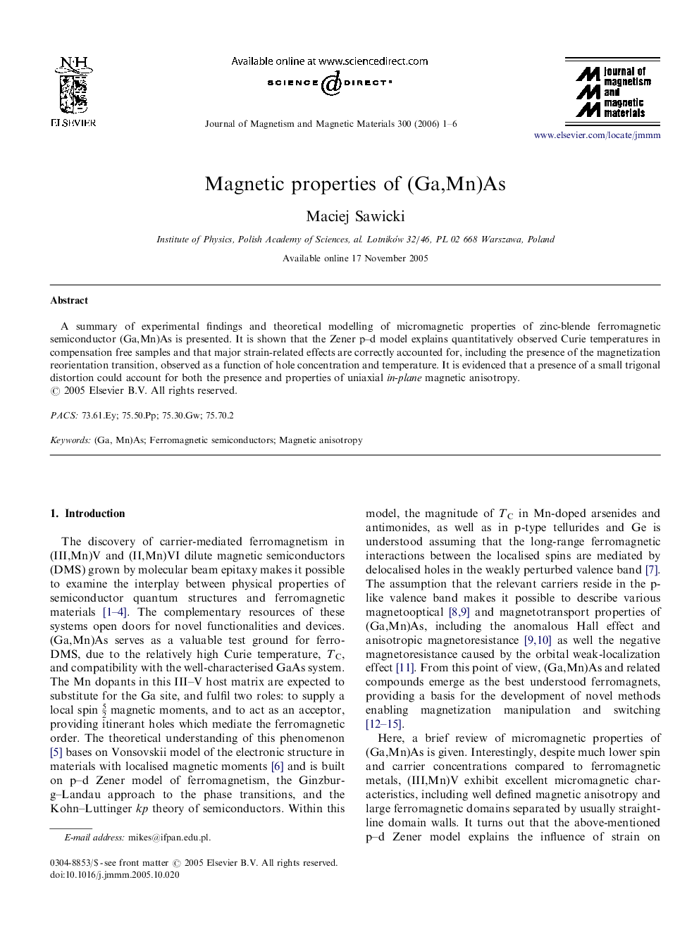 Magnetic properties of (Ga,Mn)As