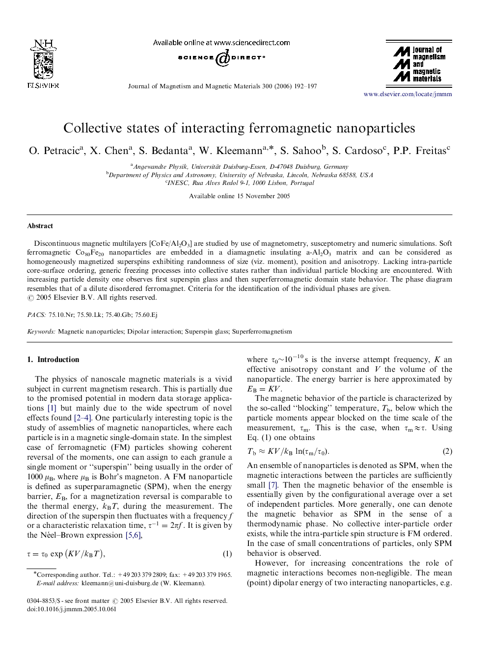 Collective states of interacting ferromagnetic nanoparticles