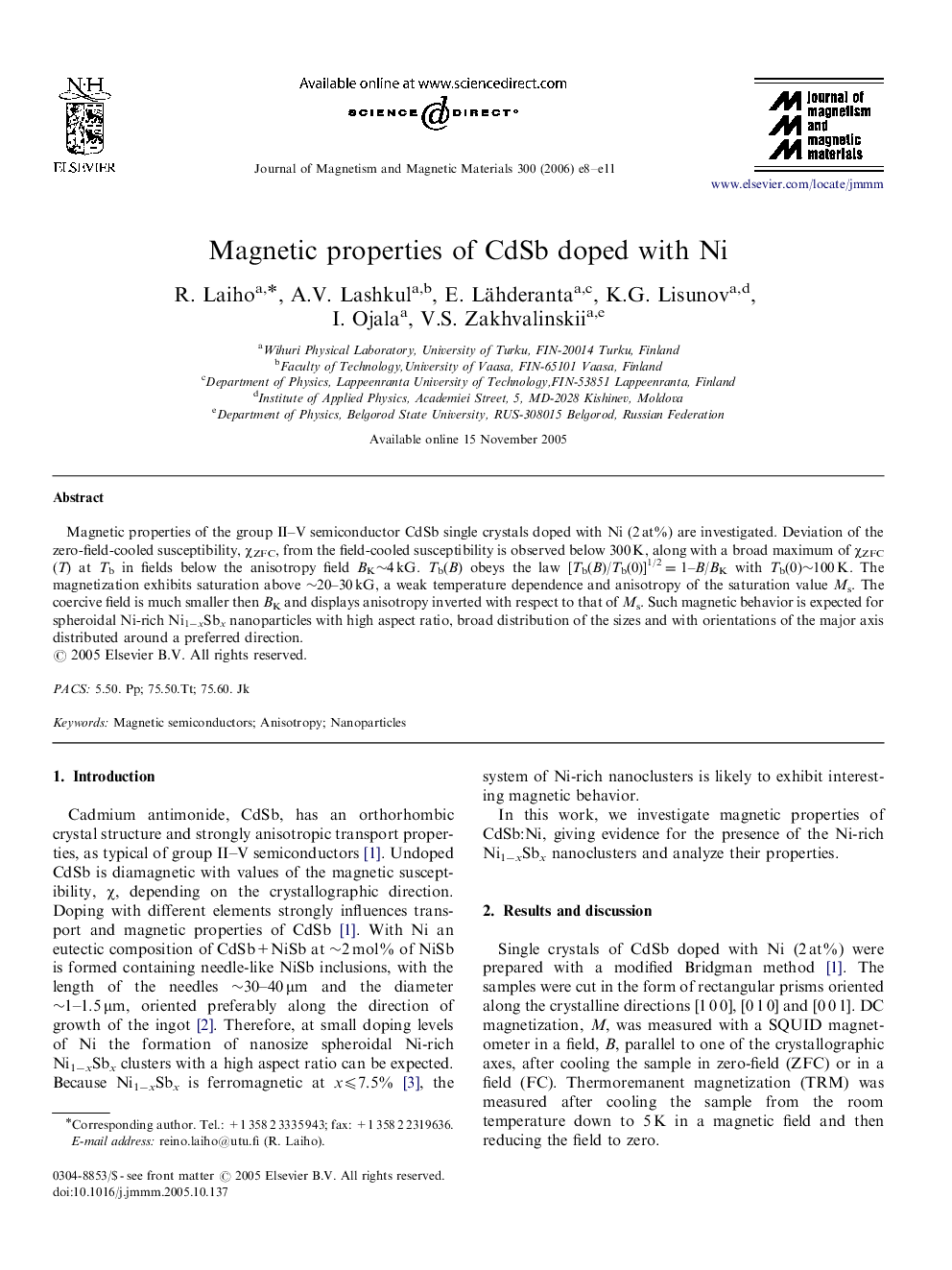 Magnetic properties of CdSb doped with Ni