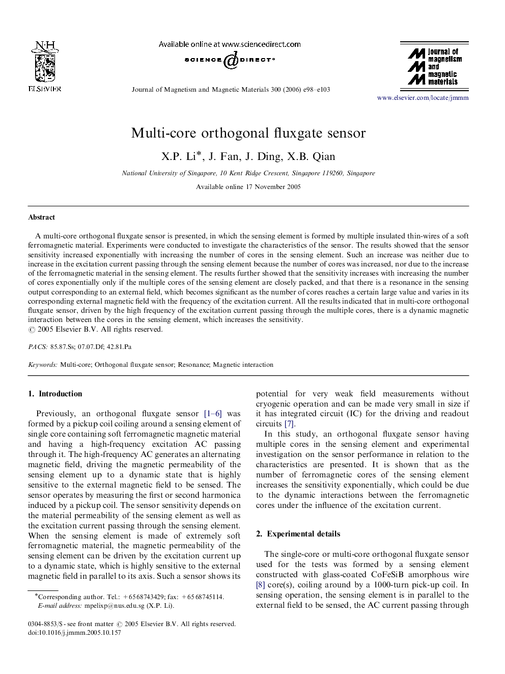 Multi-core orthogonal fluxgate sensor