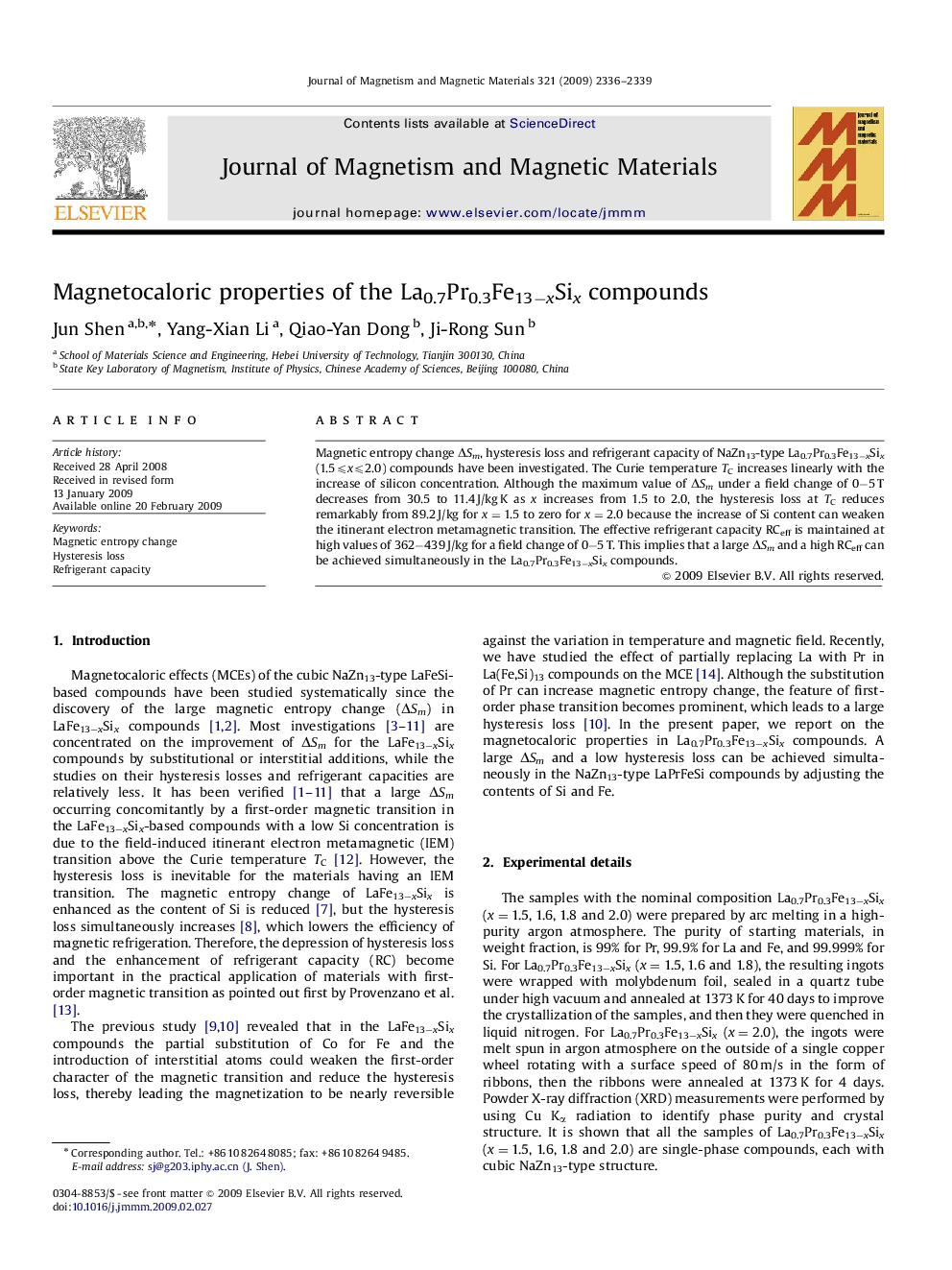 Magnetocaloric properties of the La0.7Pr0.3Fe13−xSix compounds