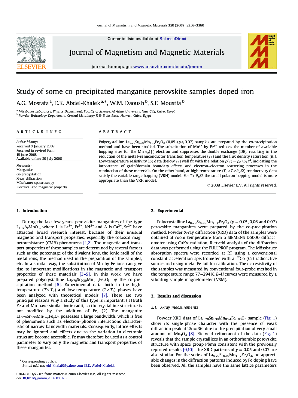 Study of some co-precipitated manganite perovskite samples-doped iron