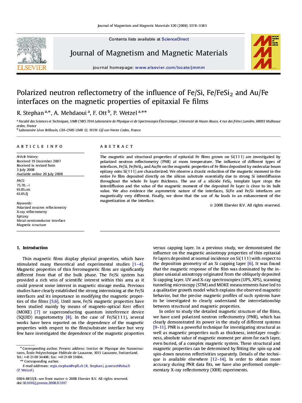 Polarized neutron reflectometry of the influence of Fe/Si, Fe/FeSi2 and Au/Fe interfaces on the magnetic properties of epitaxial Fe films