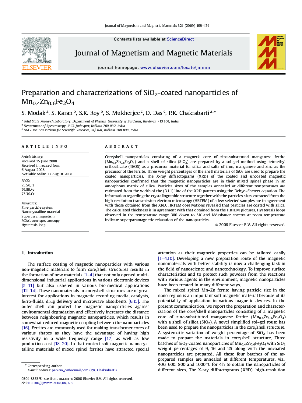 Preparation and characterizations of SiO2-coated nanoparticles of Mn0.4Zn0.6Fe2O4