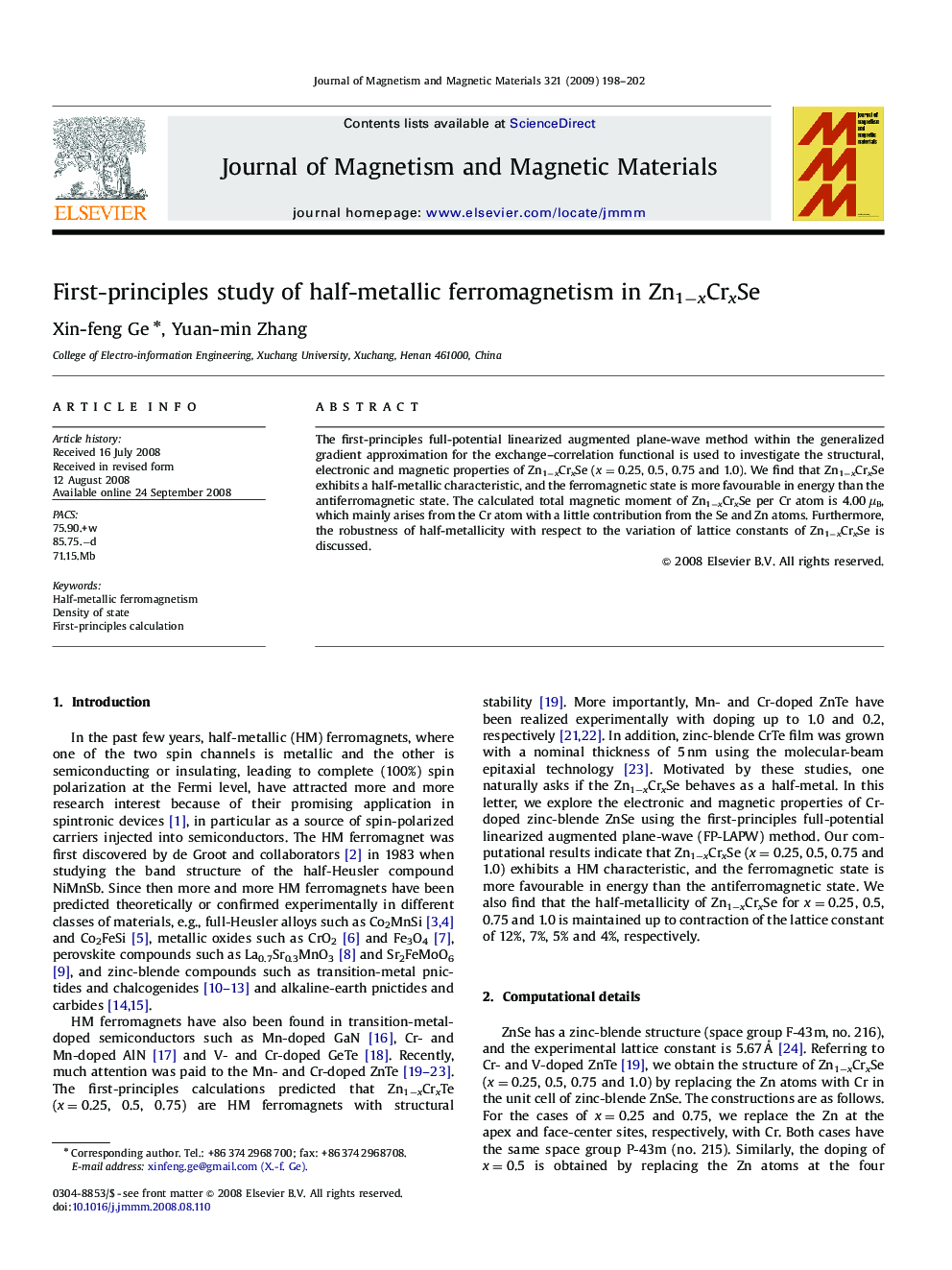 First-principles study of half-metallic ferromagnetism in Zn1−xCrxSe