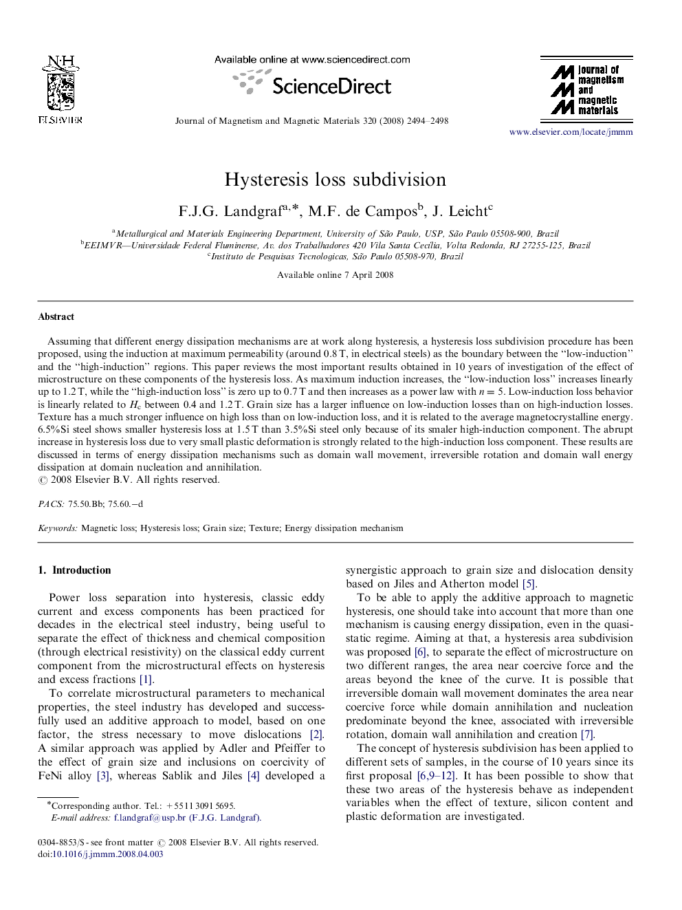 Hysteresis loss subdivision