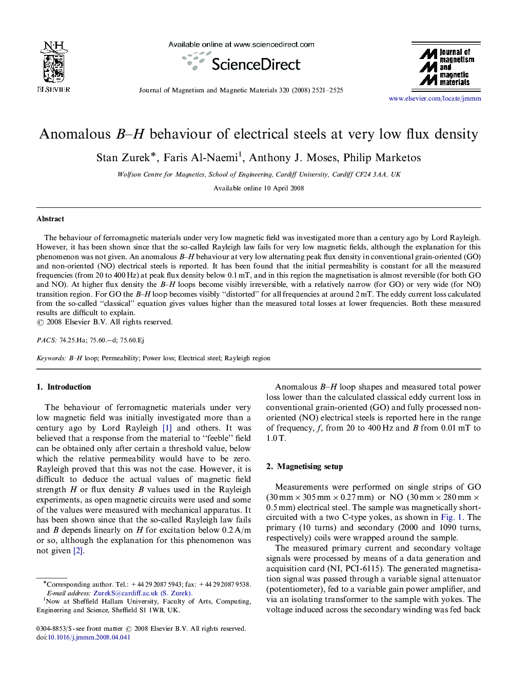 Anomalous B-H behaviour of electrical steels at very low flux density