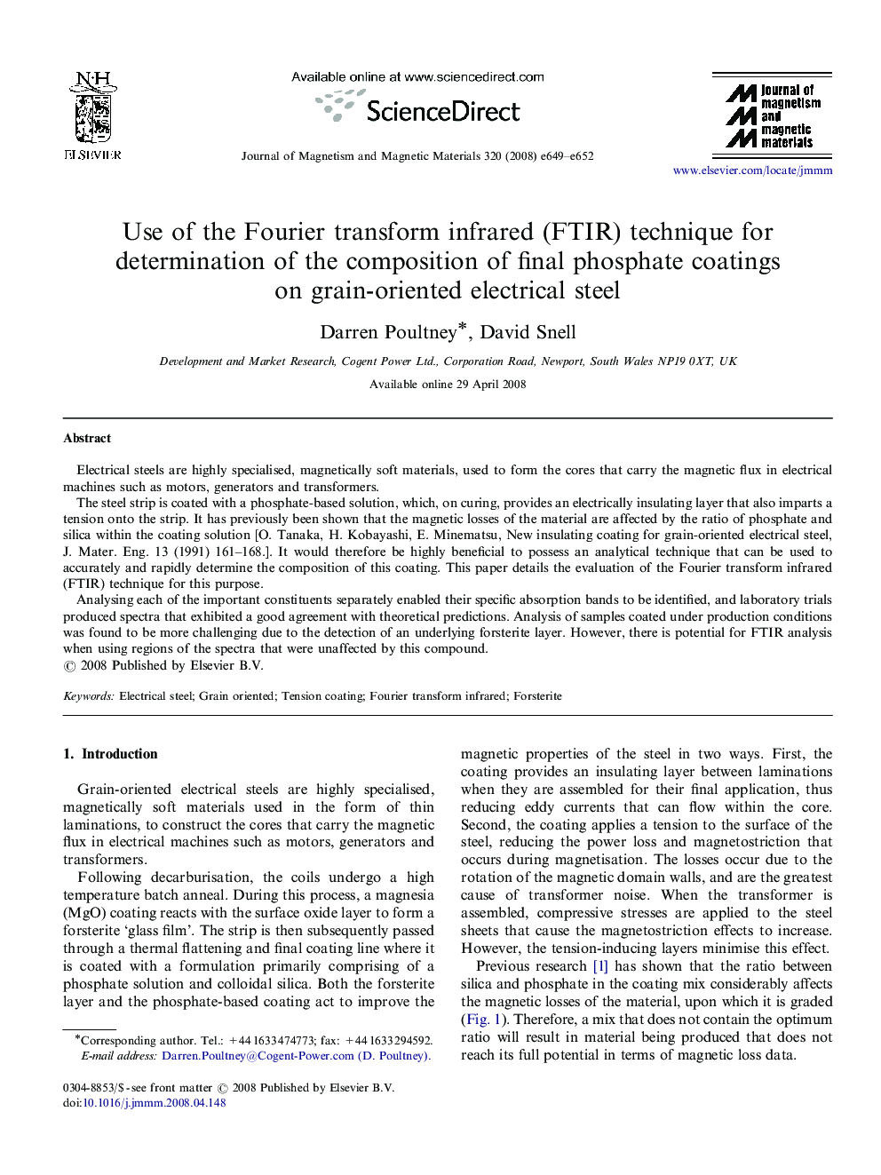 Use of the Fourier transform infrared (FTIR) technique for determination of the composition of final phosphate coatings on grain-oriented electrical steel
