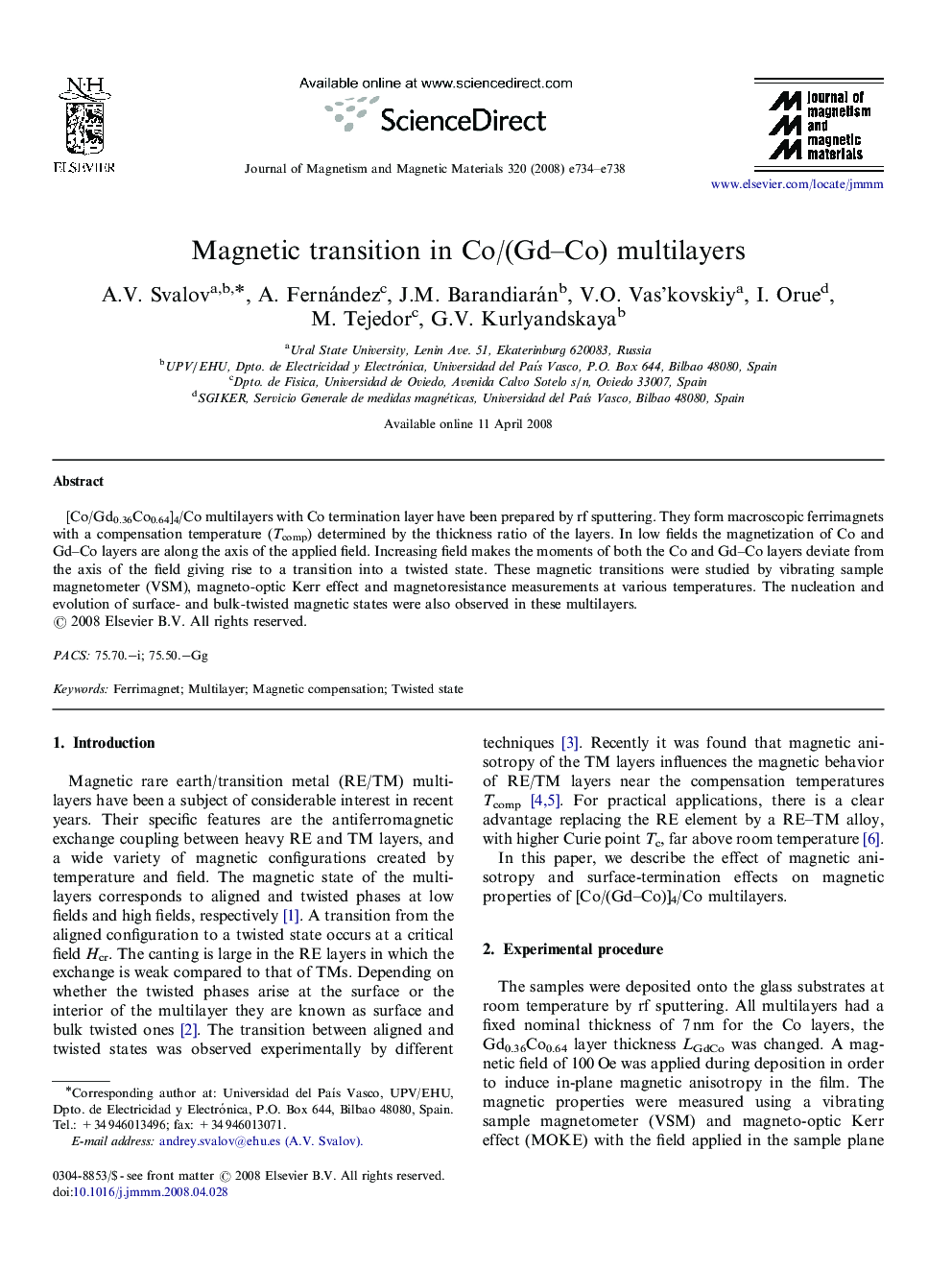 Magnetic transition in Co/(Gd-Co) multilayers
