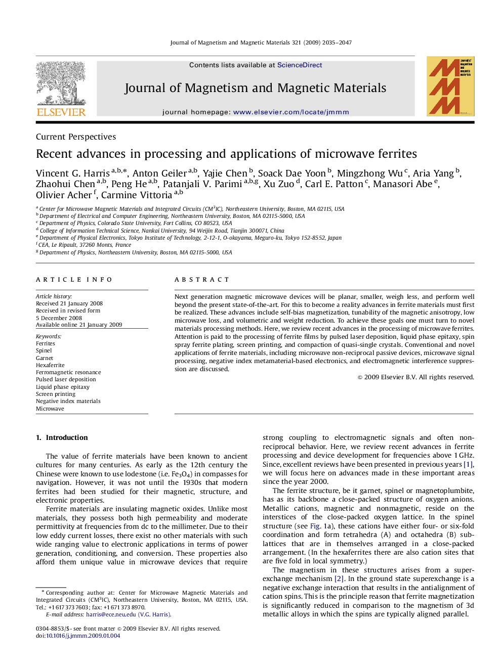 Recent advances in processing and applications of microwave ferrites