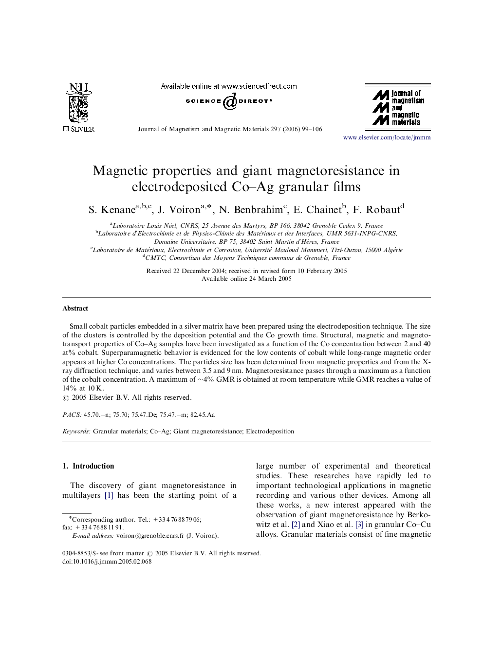 Magnetic properties and giant magnetoresistance in electrodeposited Co–Ag granular films