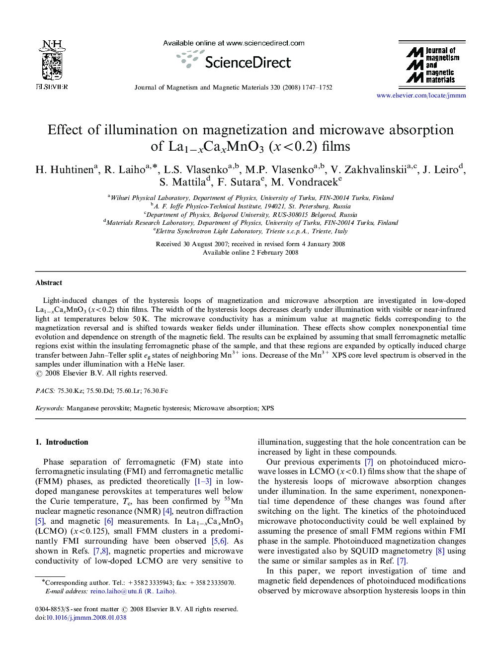 Effect of illumination on magnetization and microwave absorption of La1−xCaxMnO3 (x<0.2) films