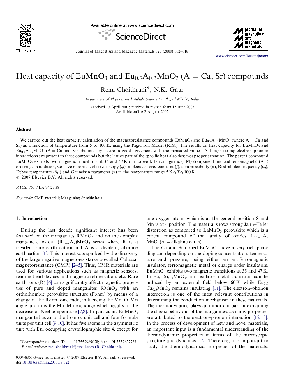 Heat capacity of EuMnO3 and Eu0.7A0.3MnO3 (A=Ca, Sr) compounds