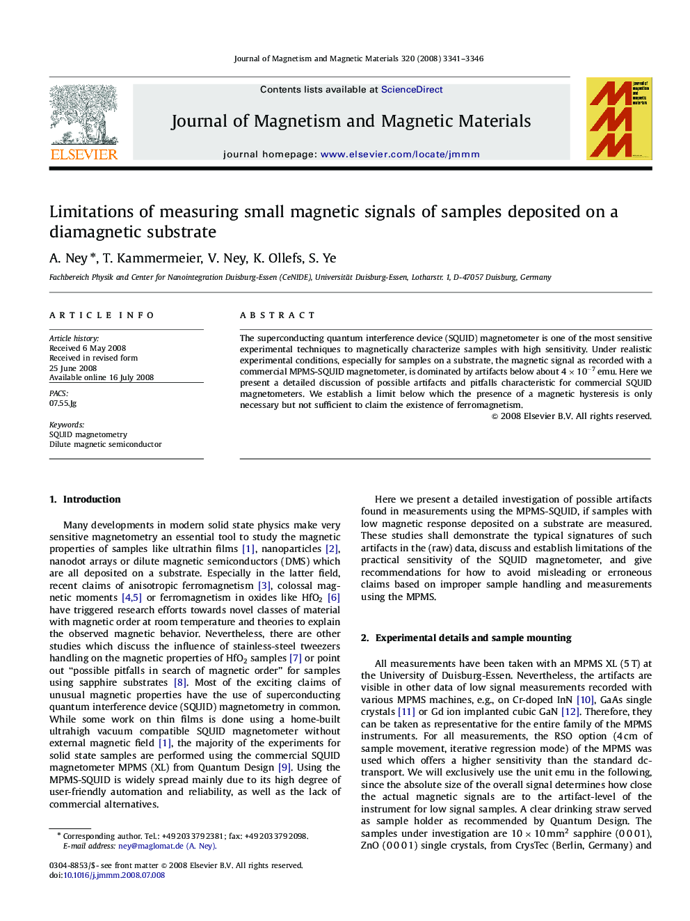 Limitations of measuring small magnetic signals of samples deposited on a diamagnetic substrate