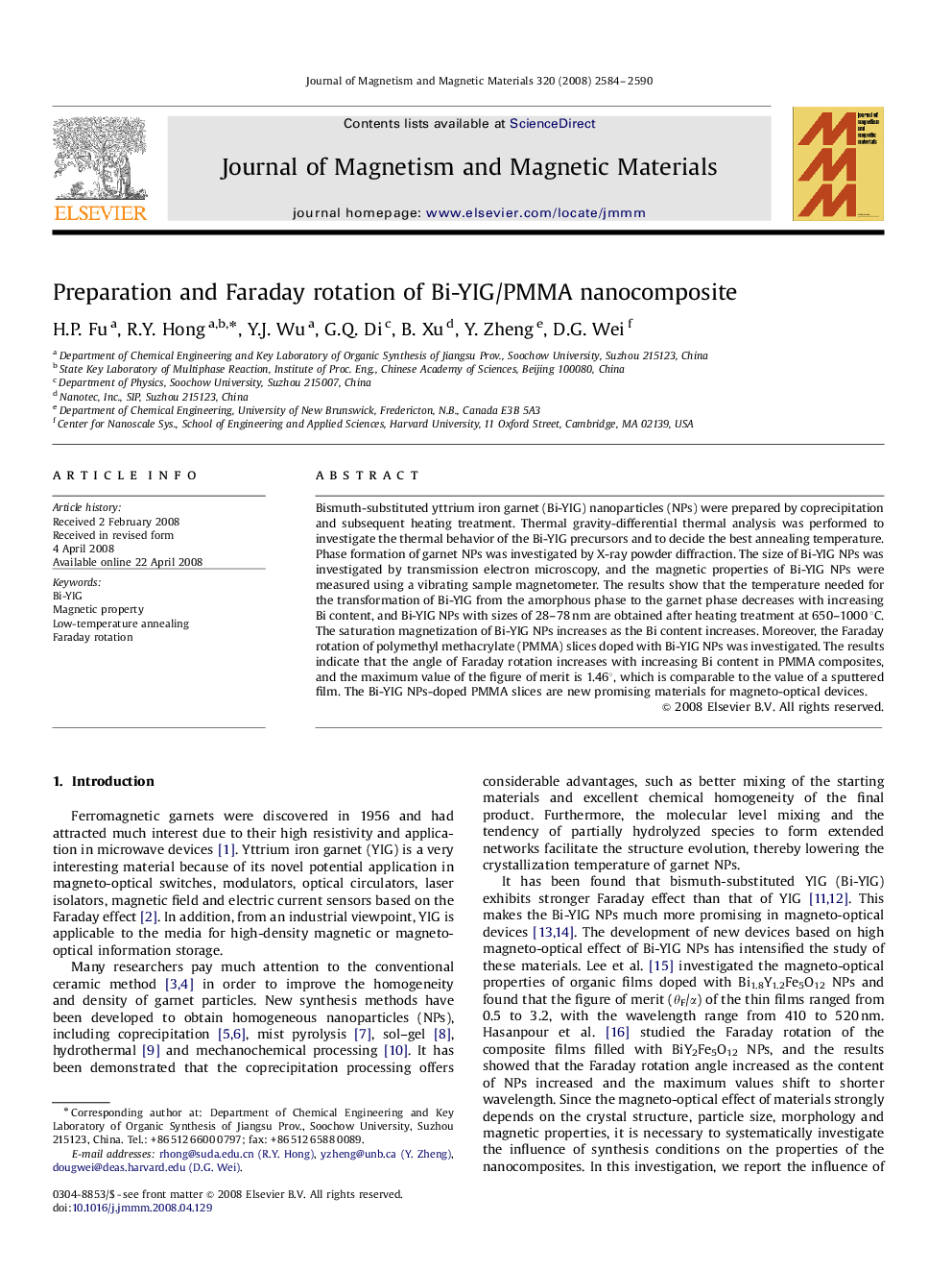 Preparation and Faraday rotation of Bi-YIG/PMMA nanocomposite