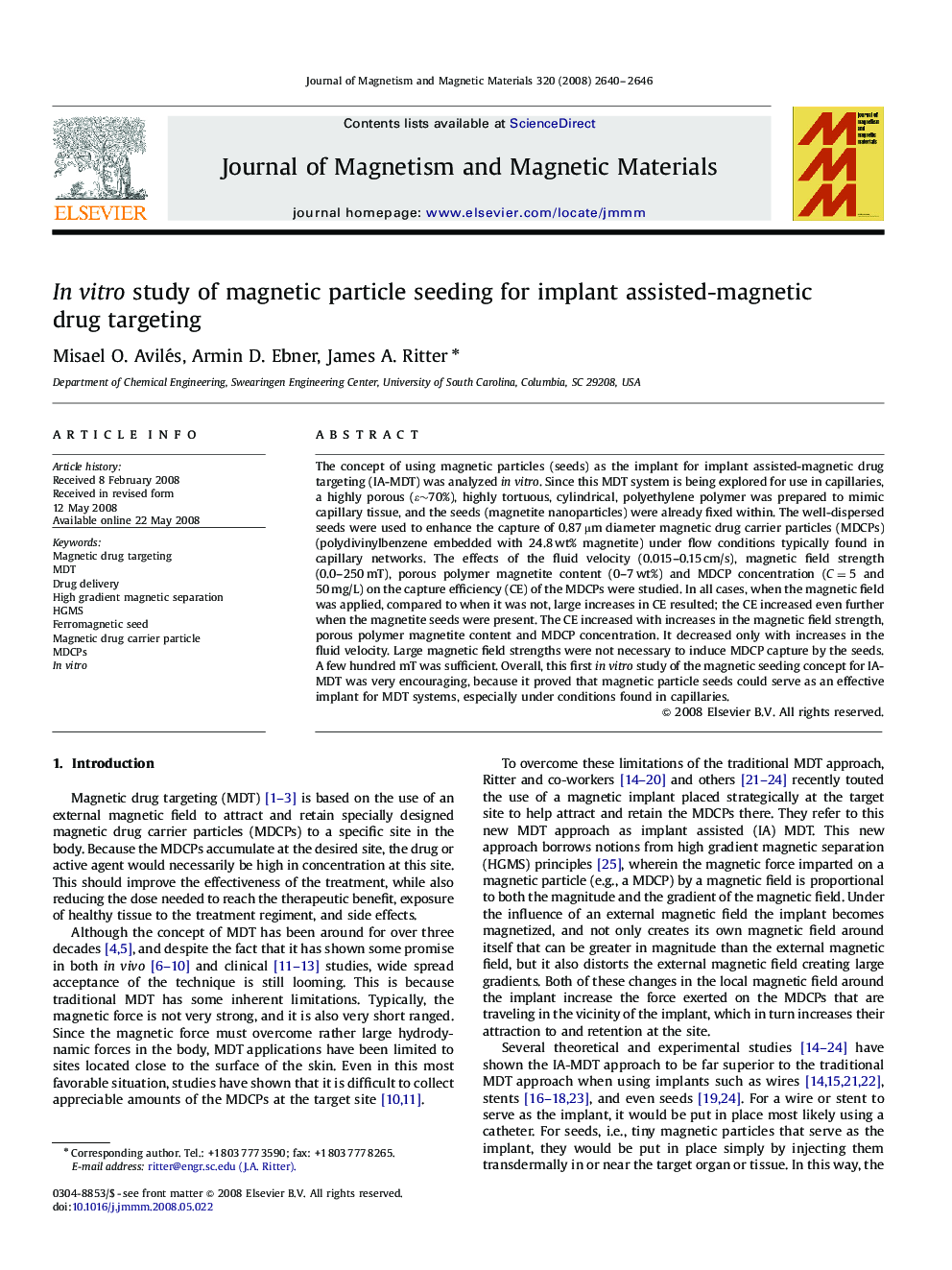 In vitro study of magnetic particle seeding for implant assisted-magnetic drug targeting