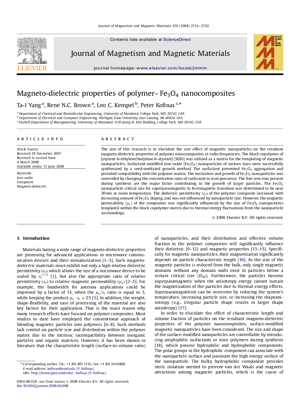 Magneto-dielectric properties of polymer–Fe3O4Fe3O4 nanocomposites