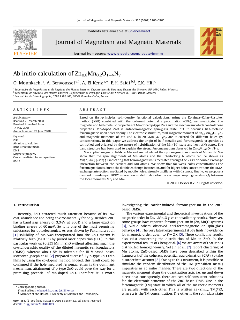 Ab initio calculation of Zn0.8Mn0.2O1−yNy