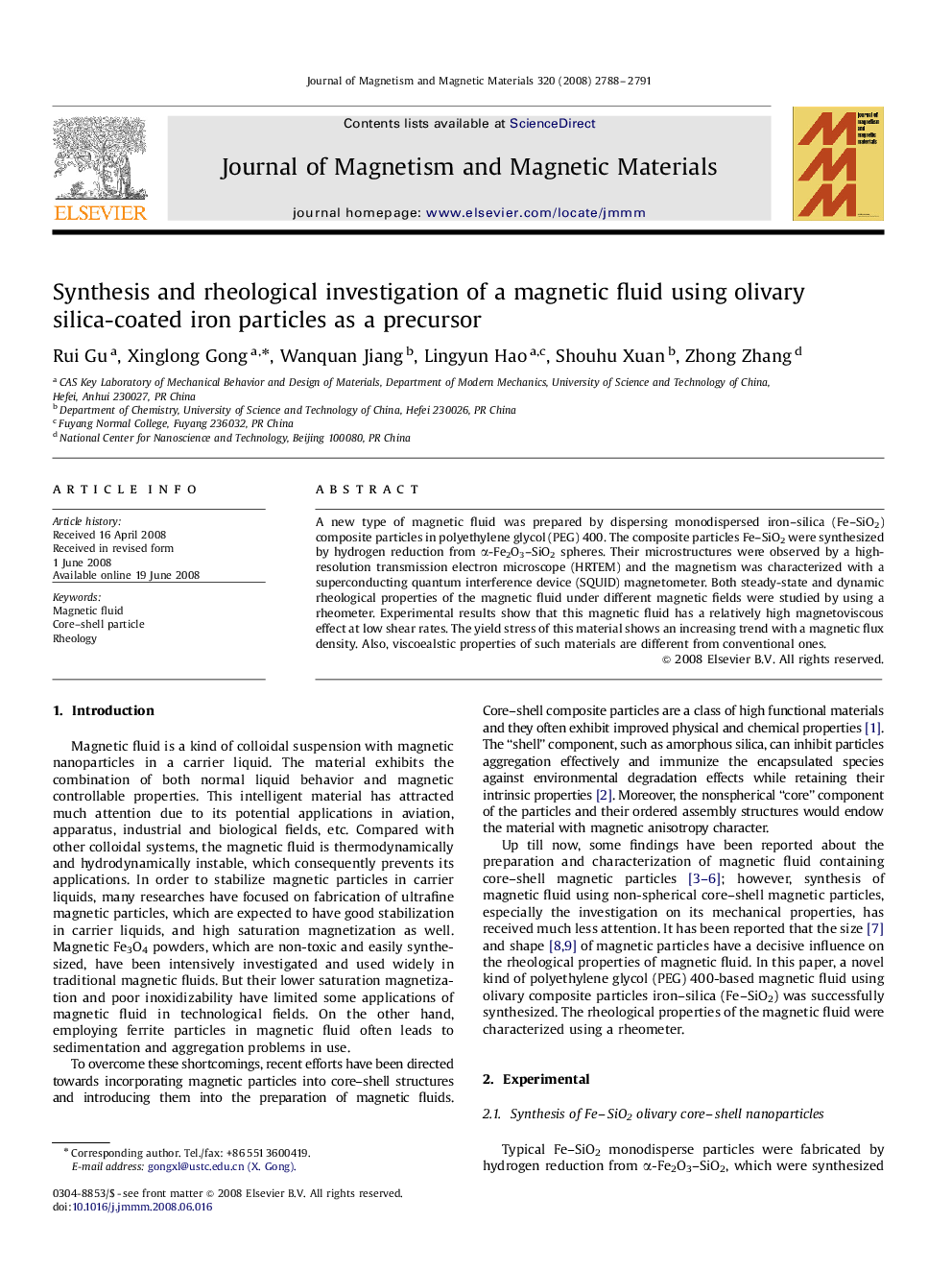 Synthesis and rheological investigation of a magnetic fluid using olivary silica-coated iron particles as a precursor