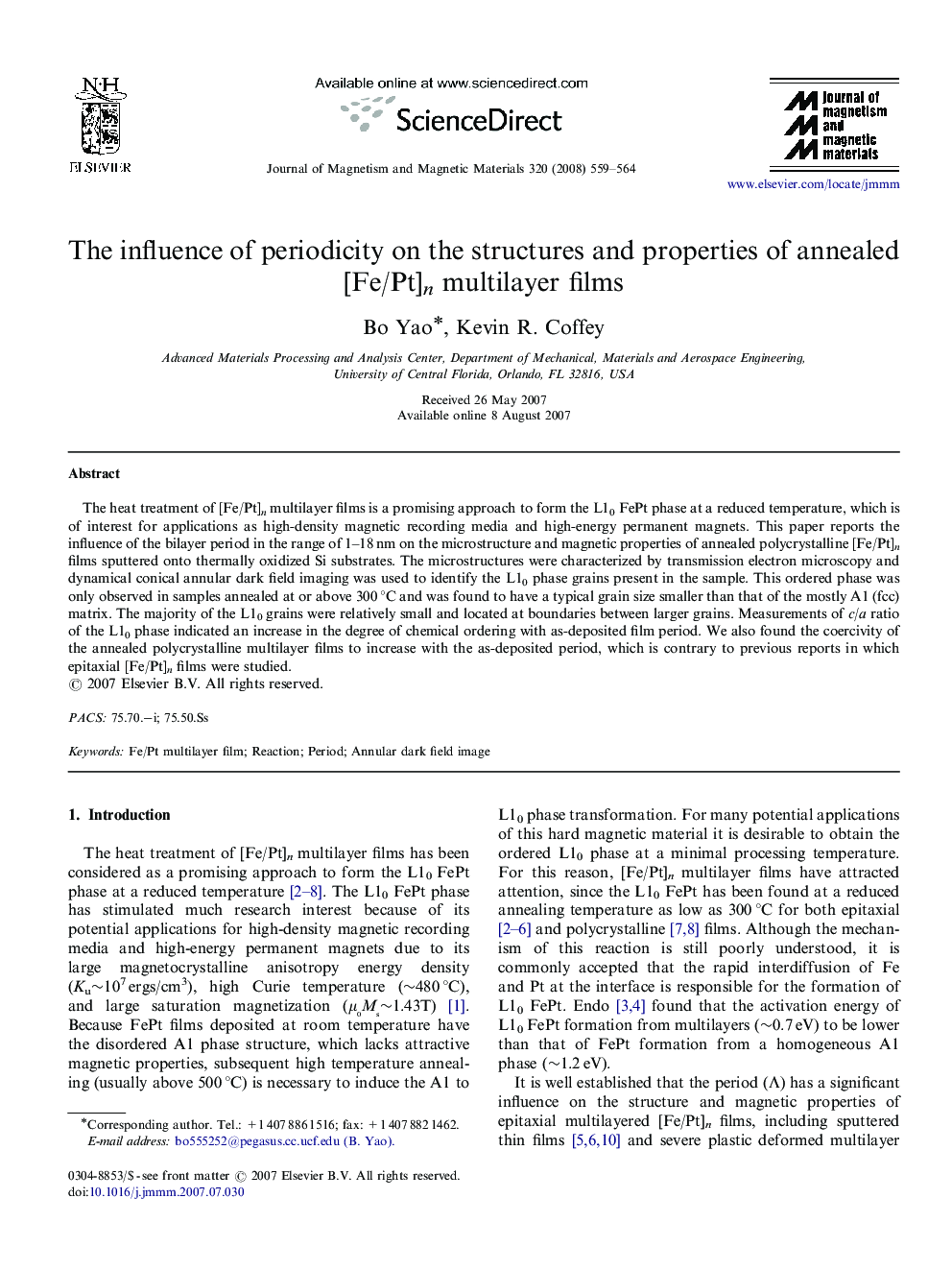 The influence of periodicity on the structures and properties of annealed [Fe/Pt]n multilayer films