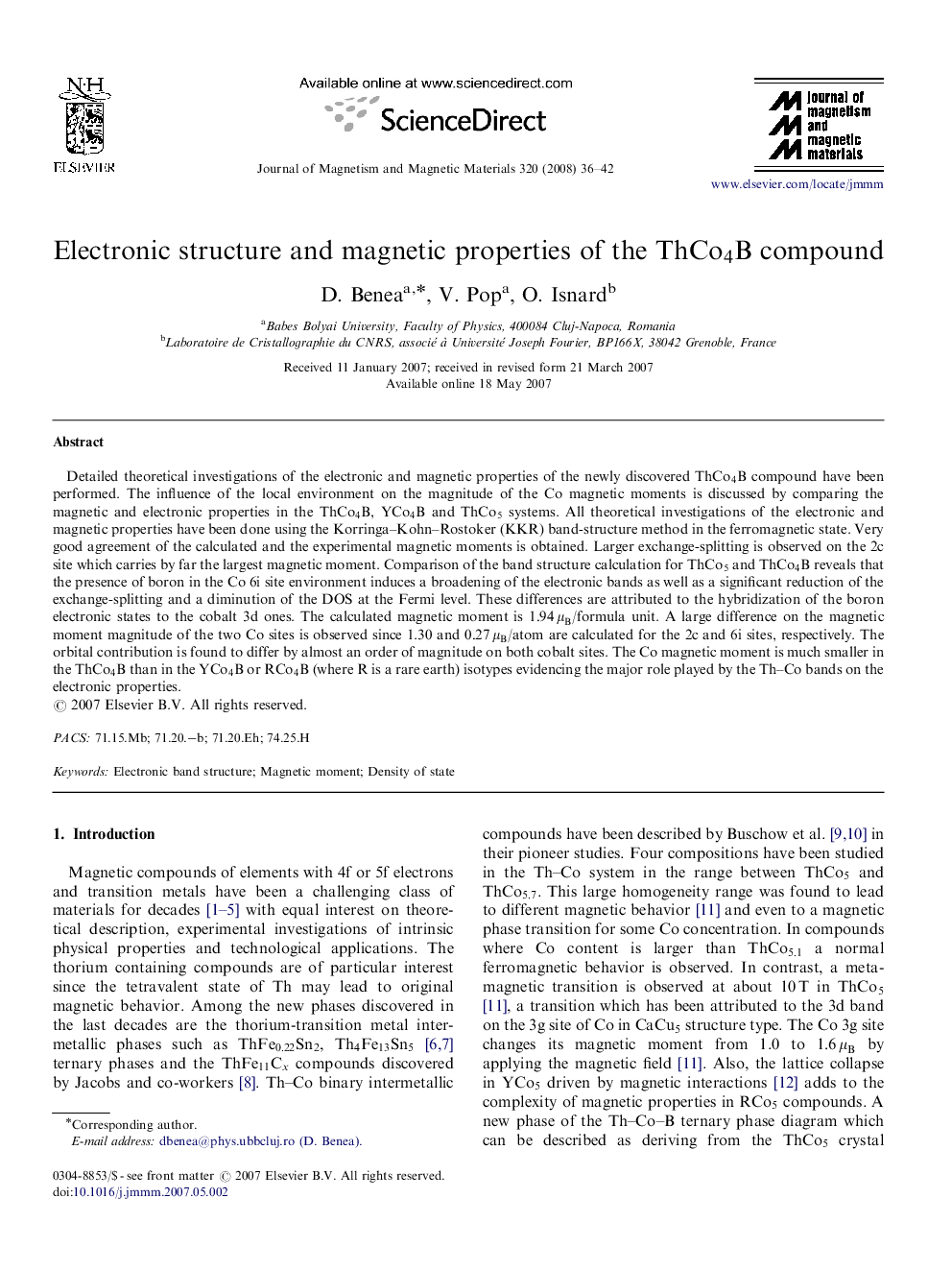 Electronic structure and magnetic properties of the ThCo4B compound