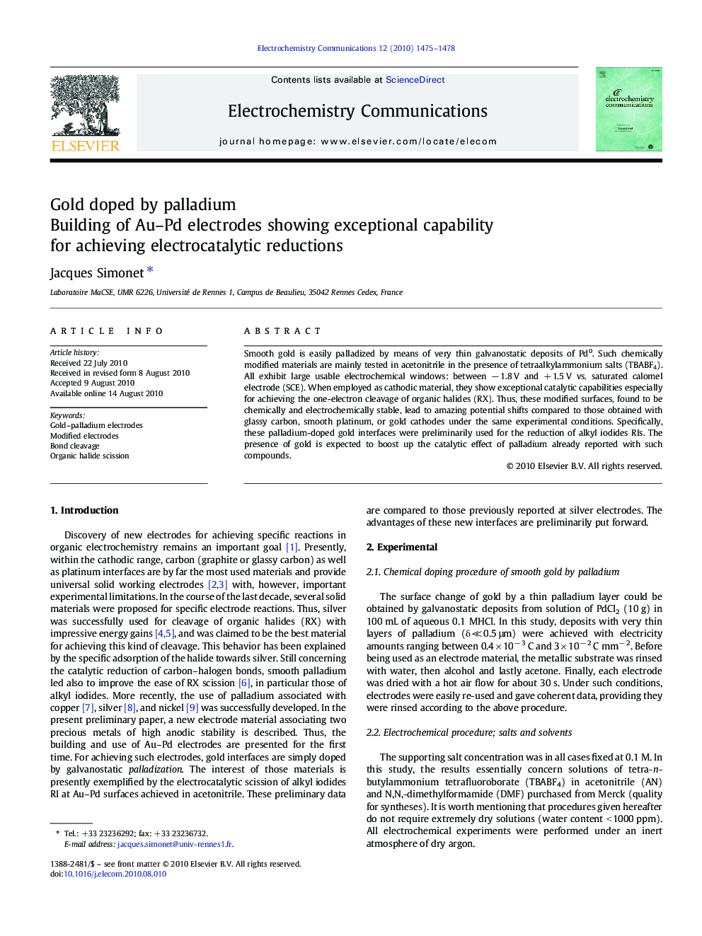 Gold doped by palladium: Building of Au–Pd electrodes showing exceptional capability for achieving electrocatalytic reductions